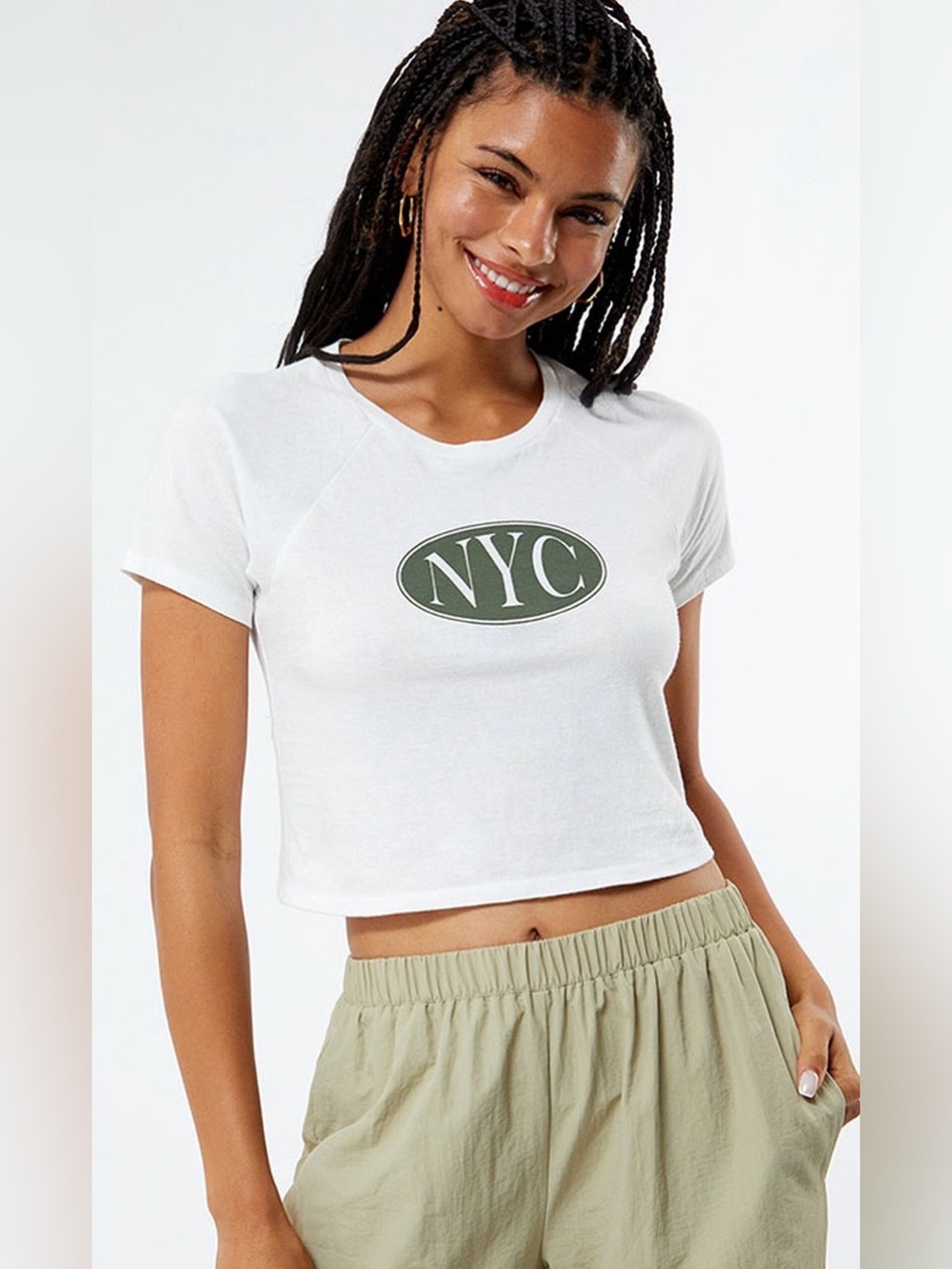 Golden Hour NYC Raglan T-Shirt Pacsun Cropped Size Small Baby Tee White